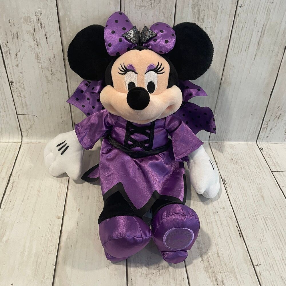 Disney Store Minnie Mouse Plush Doll Purple Halloween Witch Costume Vampire 13"
